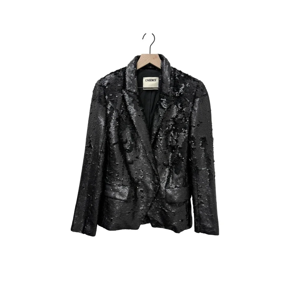 L'Agence Kenzie Double-Breasted Sequin Blazer Black‎ Jacket Size Medium